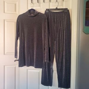 Leo Narducci Gray Sparkly Pant‎ Set Metallic Classy Vintage Elastic Waist Medium